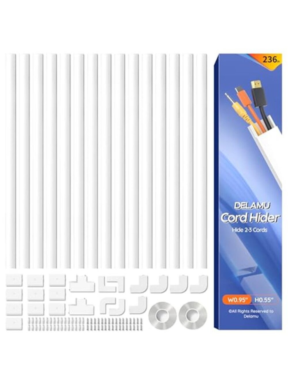 TV Cord Hider Wall Cable Concealer Raceway Wire Cover Management Kit White